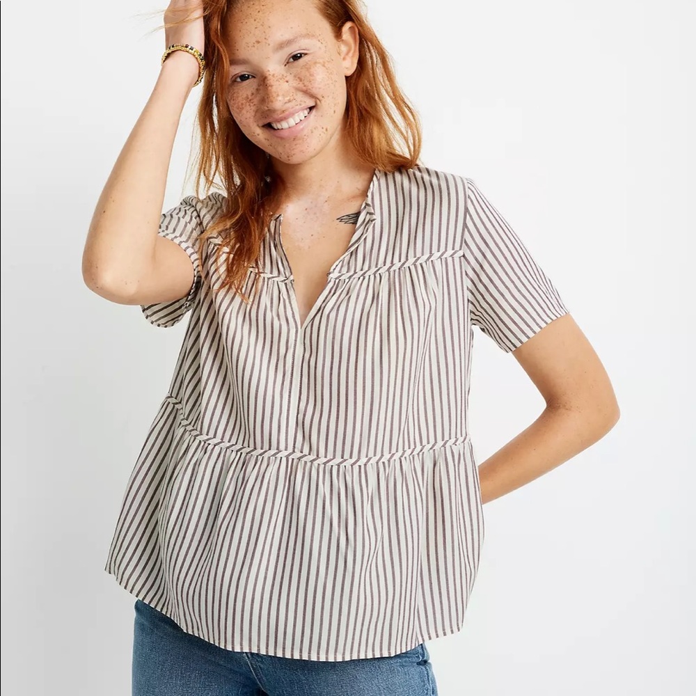 Madewell Seemed Popover Top in Dunfield Stripe Size Large